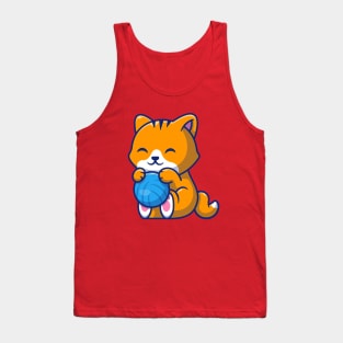 Cute Cat Playing Ball Cartoon (6) Tank Top